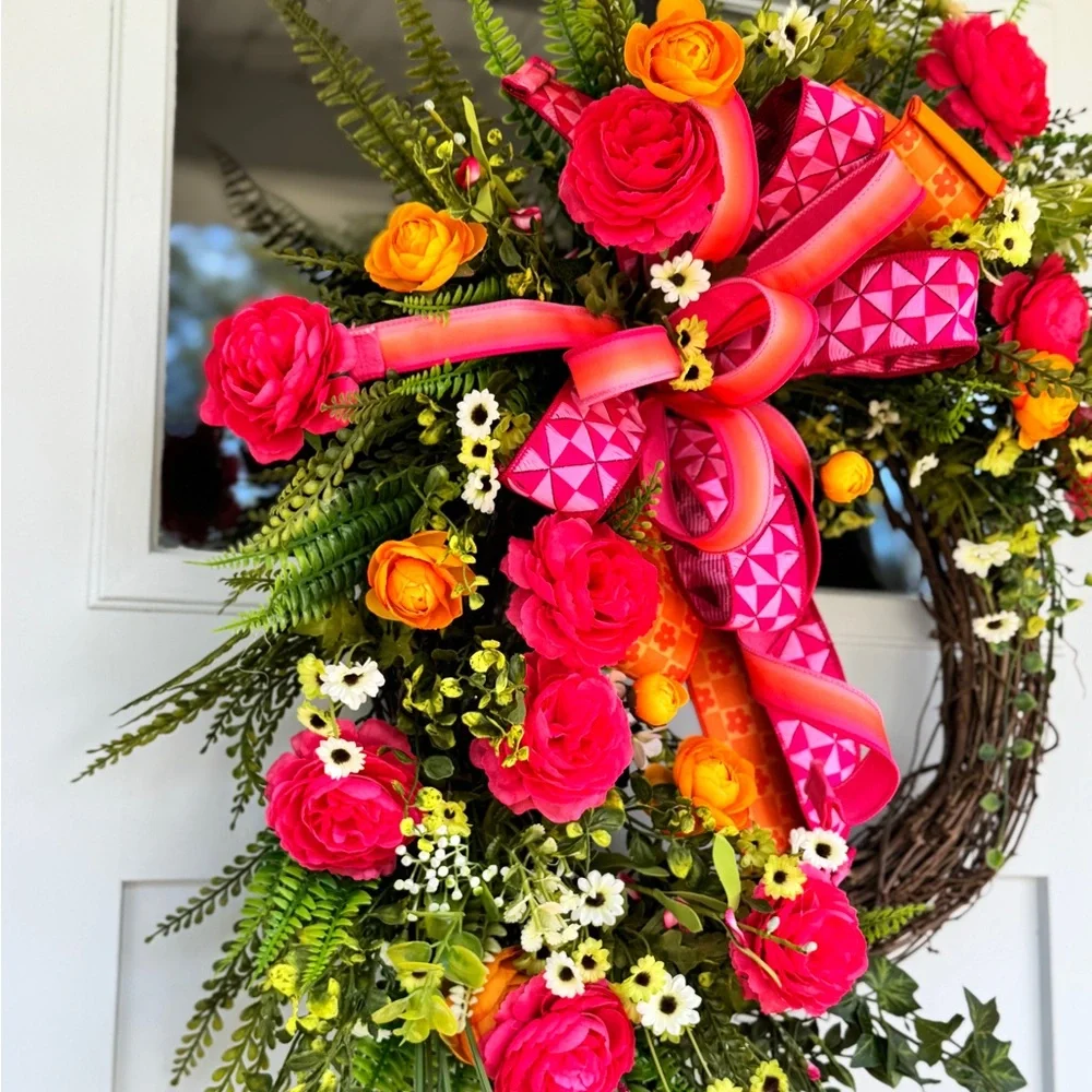Pink and Orange Floral Wreath